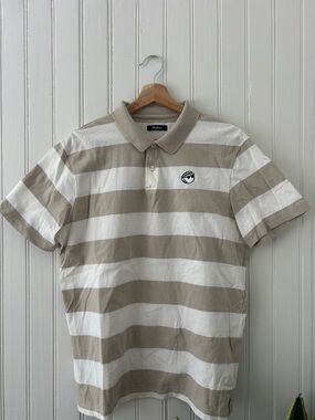 Malbon Men's Beige and White Striped Polo Golf Shirt